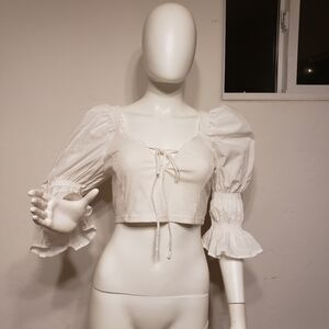 Urban Outfitters Smocked cropped peasant Top tie front